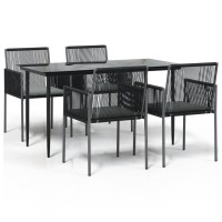 vidaXL 5 Piece Patio Dining Set with Cushions Black Poly Rattan and Steel