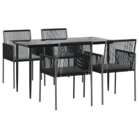 vidaXL 5 Piece Patio Dining Set with Cushions Black Poly Rattan and Steel