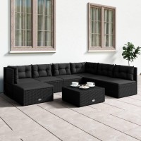 vidaXL 7 Piece Patio Lounge Set with Cushions Black Poly Rattan