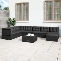 vidaXL 8 Piece Patio Lounge Set with Cushions Black Poly Rattan