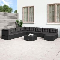 vidaXL 9 Piece Patio Lounge Set with Cushions Black Poly Rattan