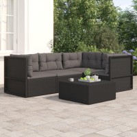 vidaXL 4 Piece Patio Lounge Set with Cushions Black Poly Rattan