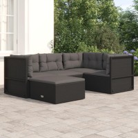 Vidaxl 5 Piece Patio Lounge Set With Cushions Black Poly Rattan