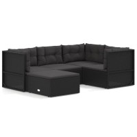 Vidaxl 5 Piece Patio Lounge Set With Cushions Black Poly Rattan