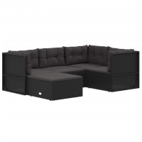 Vidaxl 5 Piece Patio Lounge Set With Cushions Black Poly Rattan