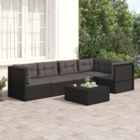 vidaXL 5 Piece Patio Lounge Set with Cushions Black Poly Rattan