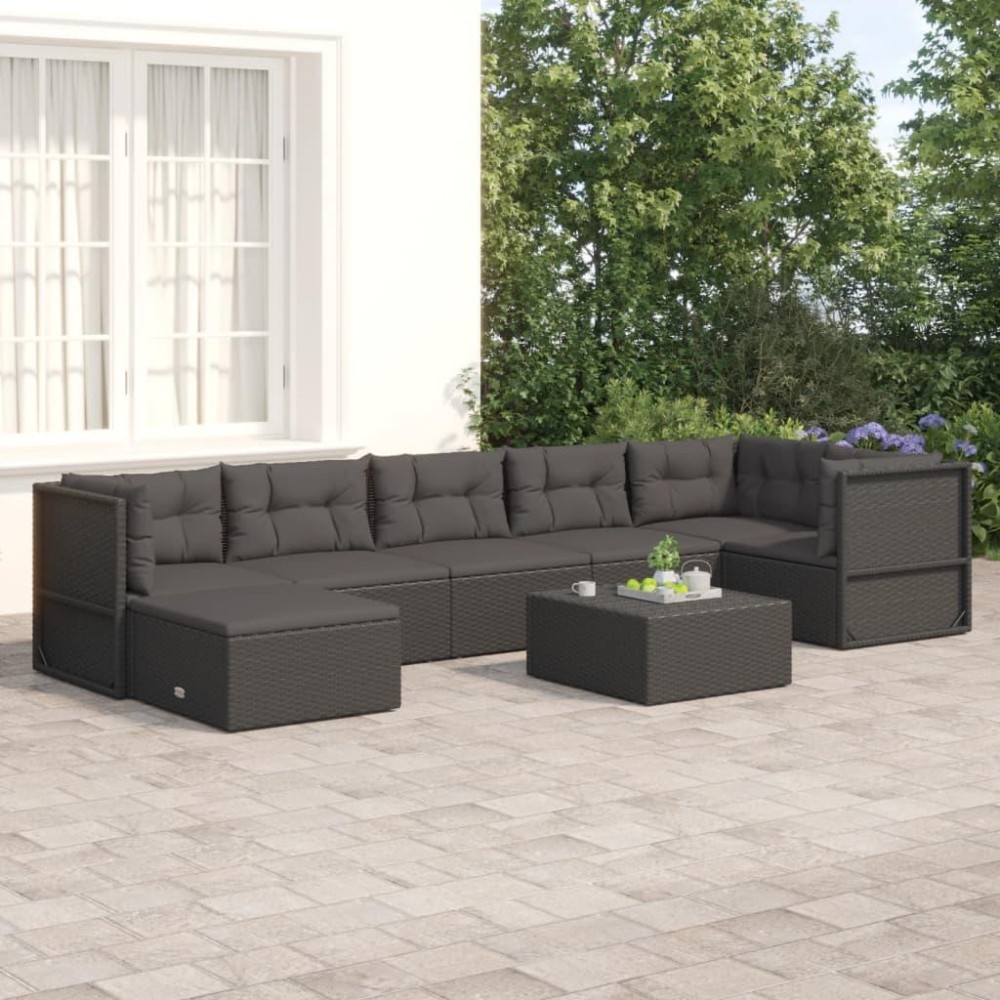 vidaXL 7 Piece Patio Lounge Set with Cushions Black Poly Rattan