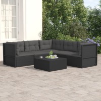 vidaXL 5 Piece Patio Lounge Set with Cushions Black Poly Rattan