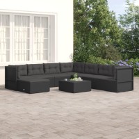 vidaXL 8 Piece Patio Lounge Set with Cushions Black Poly Rattan