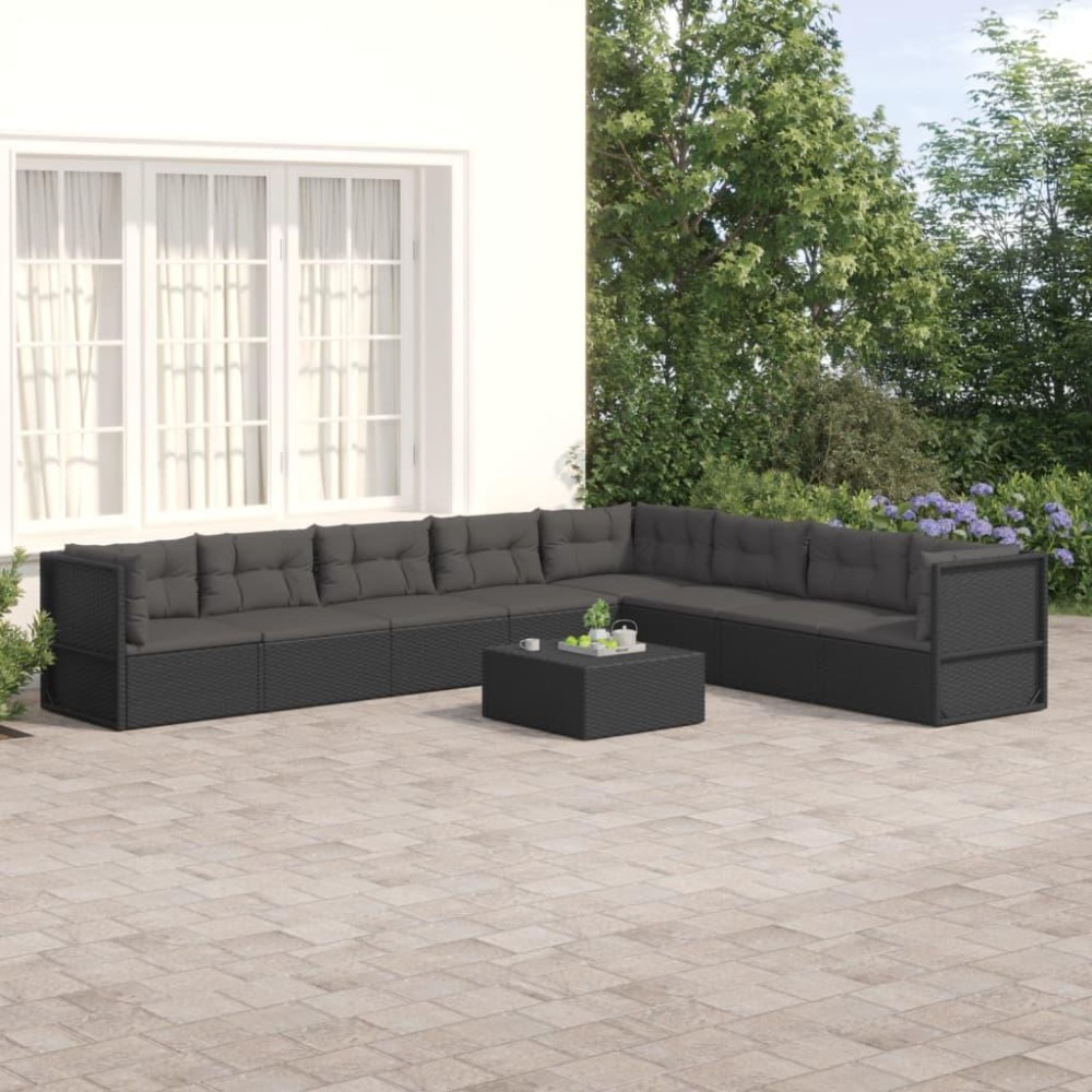 Vidaxl 8 Piece Patio Lounge Set With Cushions Black Poly Rattan