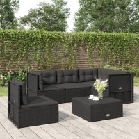 vidaXL 5 Piece Patio Lounge Set with Cushions Black Poly Rattan