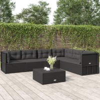 Vidaxl 6 Piece Patio Lounge Set With Cushions Black Poly Rattan