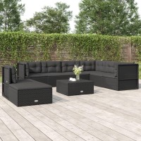 vidaXL 8 Piece Patio Lounge Set with Cushions Black Poly Rattan