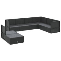 vidaXL 8 Piece Patio Lounge Set with Cushions Black Poly Rattan