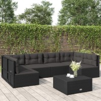 vidaXL 6 Piece Patio Lounge Set with Cushions Black Poly Rattan