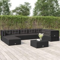 vidaXL 9 Piece Patio Lounge Set with Cushions Black Poly Rattan