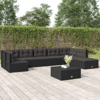 vidaXL 8 Piece Patio Lounge Set with Cushions Black Poly Rattan