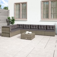 vidaXL 7 Piece Patio Lounge Set with Cushions Gray Poly Rattan