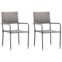 vidaXL Patio Dining Chairs 2 pcs Stackable Gray Poly Rattan