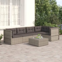 vidaXL 5 Piece Patio Lounge Set with Cushions Gray Poly Rattan