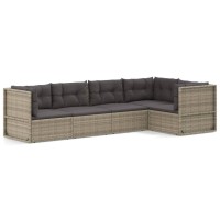 vidaXL 5 Piece Patio Lounge Set with Cushions Gray Poly Rattan