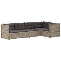 vidaXL 5 Piece Patio Lounge Set with Cushions Gray Poly Rattan