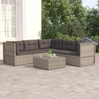 vidaXL 5 Piece Patio Lounge Set with Cushions Gray Poly Rattan