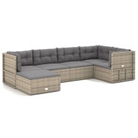 vidaXL 6 Piece Patio Lounge Set with Cushions Gray Poly Rattan