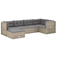 vidaXL 6 Piece Patio Lounge Set with Cushions Gray Poly Rattan