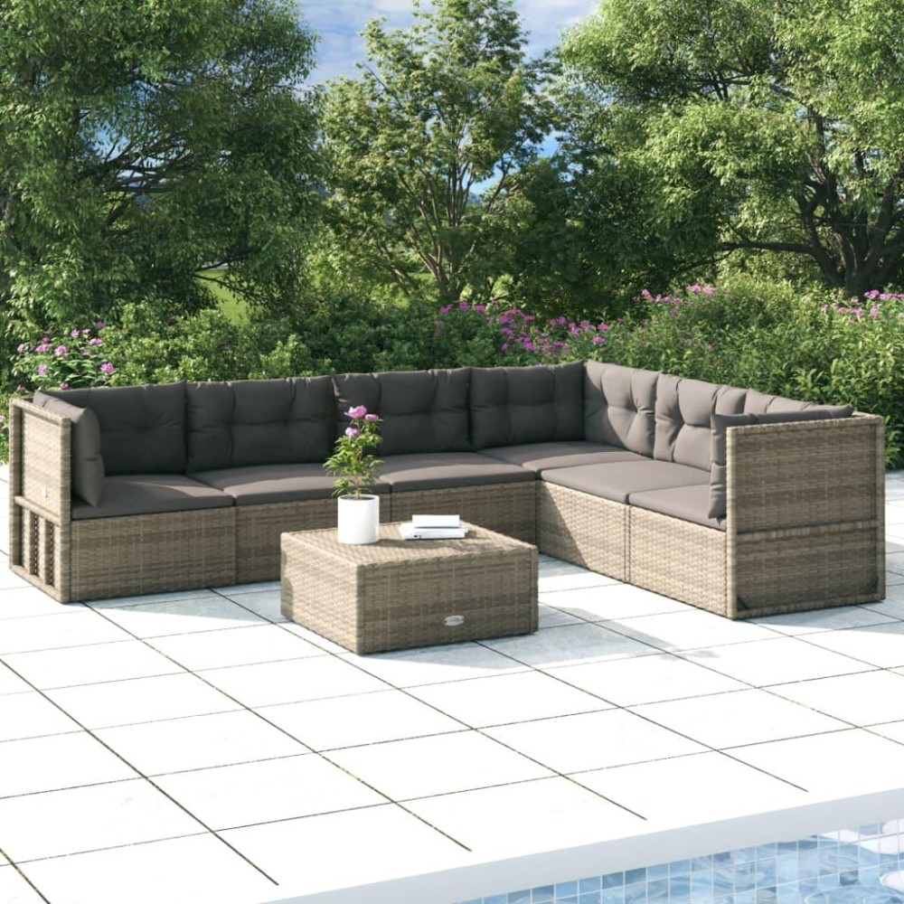 Vidaxl 6 Piece Patio Lounge Set With Cushions Gray Poly Rattan