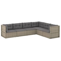 Vidaxl 6 Piece Patio Lounge Set With Cushions Gray Poly Rattan