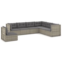 Vidaxl 7 Piece Patio Lounge Set With Cushions Gray Poly Rattan