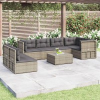 Vidaxl 7 Piece Patio Lounge Set With Cushions Gray Poly Rattan