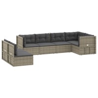 Vidaxl 7 Piece Patio Lounge Set With Cushions Gray Poly Rattan