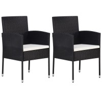vidaXL Patio Chairs with Cream White Cushions 2 pcs Black Poly Rattan