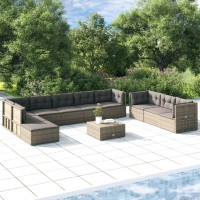 vidaXL 10 Piece Patio Lounge Set with Cushions Gray Poly Rattan