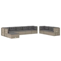 vidaXL 10 Piece Patio Lounge Set with Cushions Gray Poly Rattan