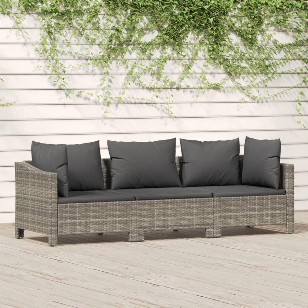 Vidaxl 3 Piece Patio Lounge Set With Cushions Gray Poly Rattan