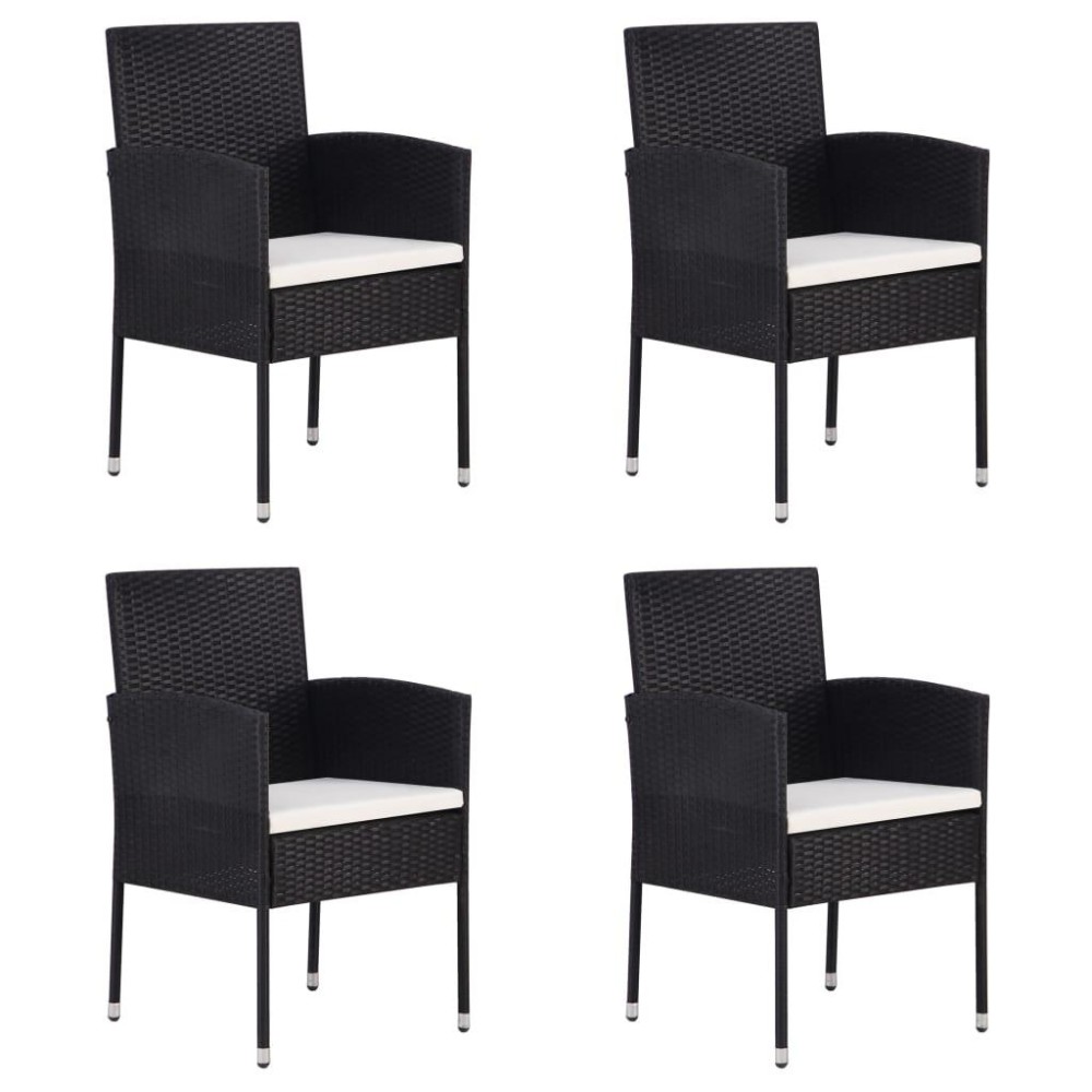 vidaXL Patio Chairs with Cream White Cushions 4 pcs Black Poly Rattan