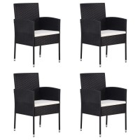 vidaXL Patio Chairs with Cream White Cushions 4 pcs Black Poly Rattan