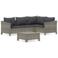 Vidaxl 5 Piece Patio Lounge Set With Cushions Gray Poly Rattan