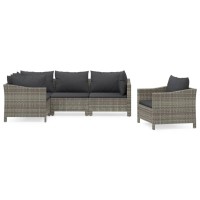 Vidaxl 5 Piece Patio Lounge Set With Cushions Gray Poly Rattan