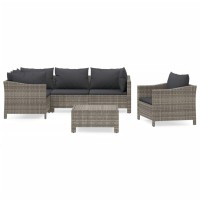 Vidaxl 6 Piece Patio Lounge Set With Cushions Gray Poly Rattan