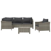 Vidaxl 6 Piece Patio Lounge Set With Cushions Gray Poly Rattan