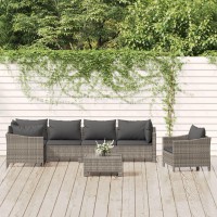 Vidaxl 7 Piece Patio Lounge Set With Cushions Gray Poly Rattan