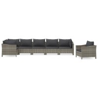 Vidaxl 7 Piece Patio Lounge Set With Cushions Gray Poly Rattan