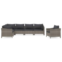 Vidaxl 7 Piece Patio Lounge Set With Cushions Gray Poly Rattan