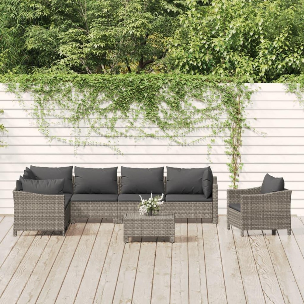 Vidaxl 8 Piece Patio Lounge Set With Cushions Gray Poly Rattan