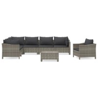 Vidaxl 8 Piece Patio Lounge Set With Cushions Gray Poly Rattan