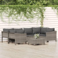 Vidaxl 7 Piece Patio Lounge Set With Cushions Gray Poly Rattan